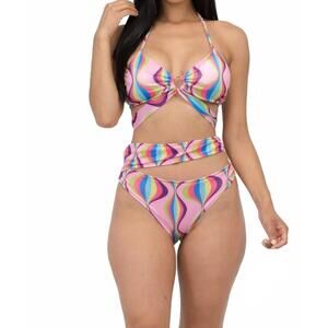 NEW MISS8 swirl print halter bikini set in pink